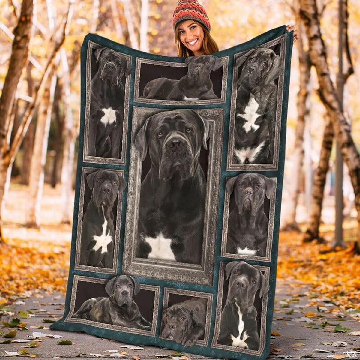 Detail of dark teal background with delicate snowflake pattern and golden frame accents.