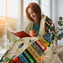 Personalized Reading Girl on Heart Bookshelf Throw Blanket - Book