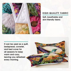 Colorful garden hummingbird artwork on coordinated bedding pieces