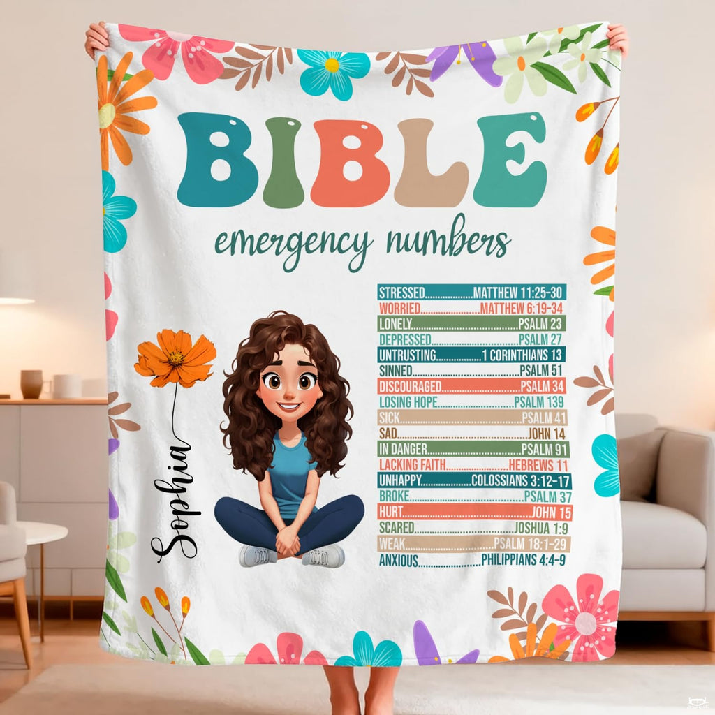 Custom Christian girl Bible emergency numbers Blanket