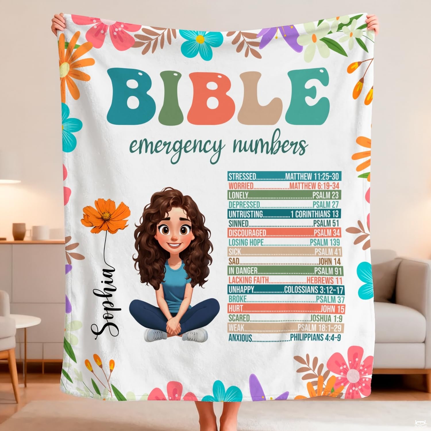 Custom Christian girl Bible emergency numbers Blanket