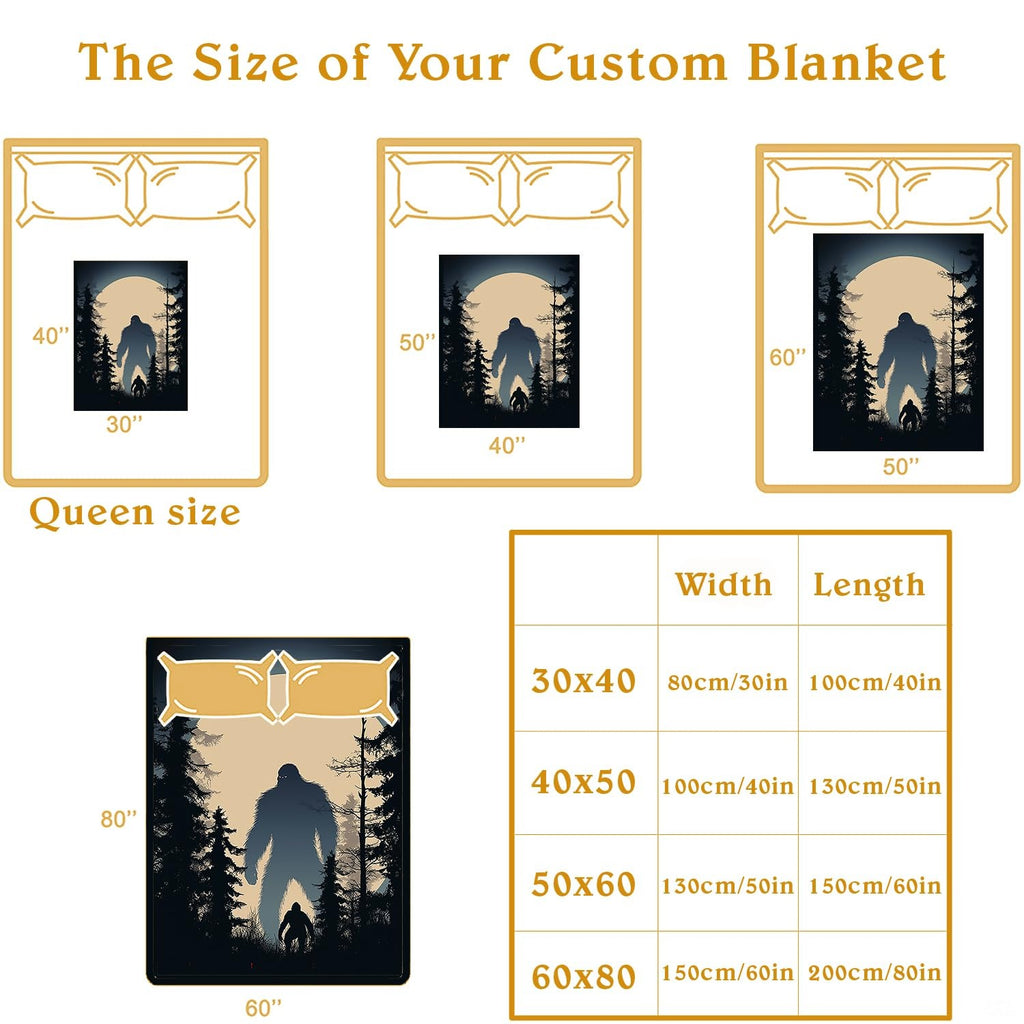 Full flat overview of the Bigfoot pair moonlit forest blanket.