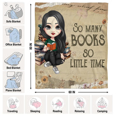 Personalized Dark Haired Girl Reading Book Throw Blanket - Book Lover