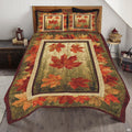Rosewood and sienna autumn foliage bedding set featuring painterly fall leaves and harvest botanical artwork