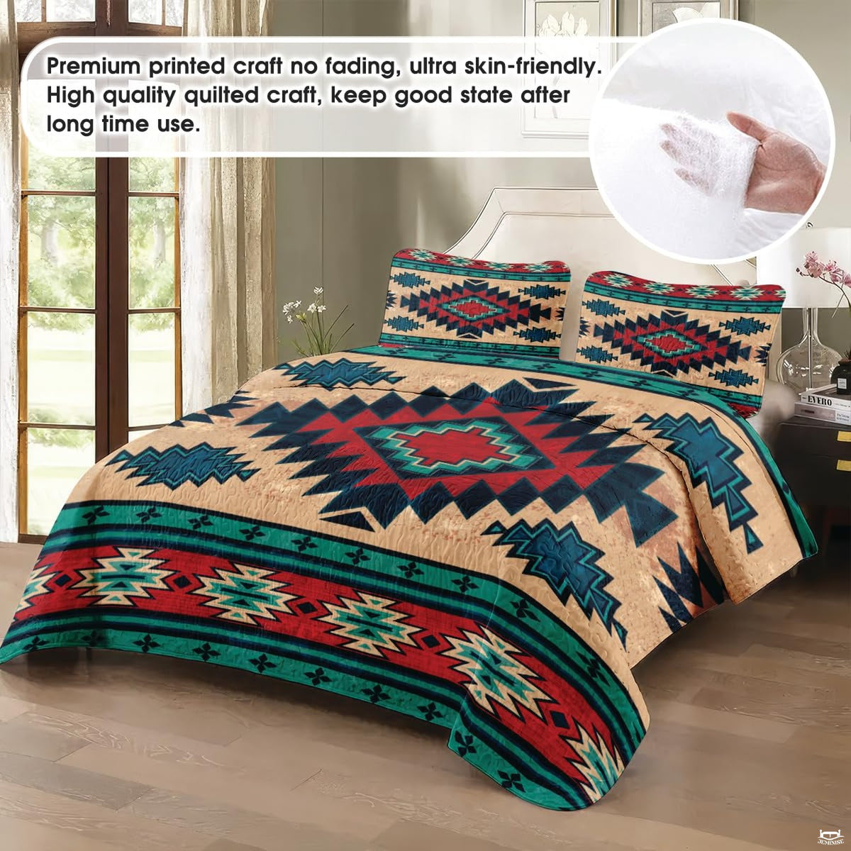 Close-up of stepped cross and geometric tribal artwork on thematic accent beige background.