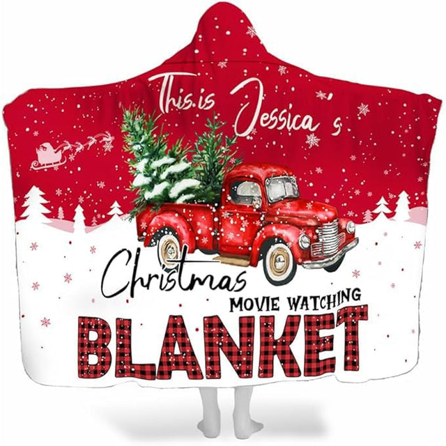Festive bedding set featuring vintage red pickup and pine sprig illustrations on crimson.