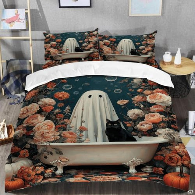 Cute ghost in clawfoot bathtub floral bedding - view 2