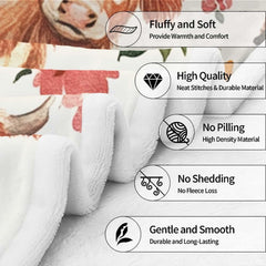 thematic accent rustic bedroom decor arrangement featuring sweet floral highland cow bedding set.