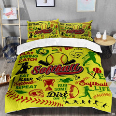 Close-up perspective of player action silhouettes, trophy emblem, and red laces on optic yellow bedding