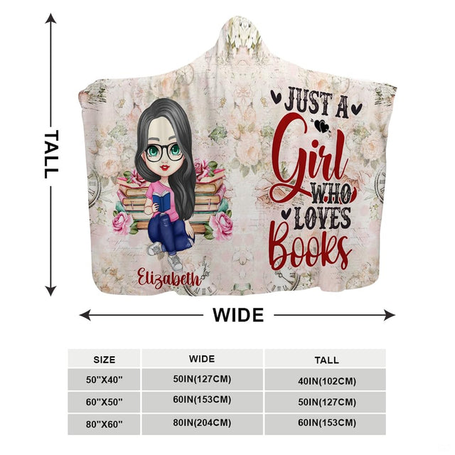 Bookish girl illustration hooded blanket flat unfolded view