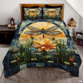 Dragonfly Patchwork Pattern Quilt Set, Animal Style, Dragonfly Quilt Set Bedspread, Custom Patchwork Pattern Quilt Bedset, Cotton Bedding for Bedroom Girl Room
