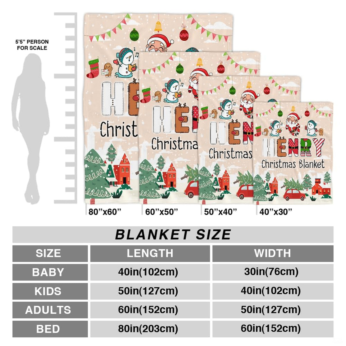 Folded holiday blanket highlighting Santa Claus and festive letters
