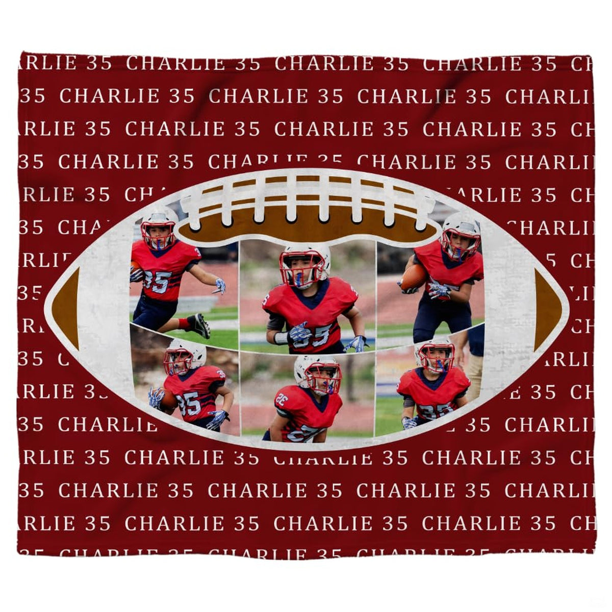 Youth gridiron athletic collage maroon blanket displayed against white background