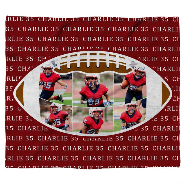 Youth gridiron athletic collage maroon blanket displayed against white background