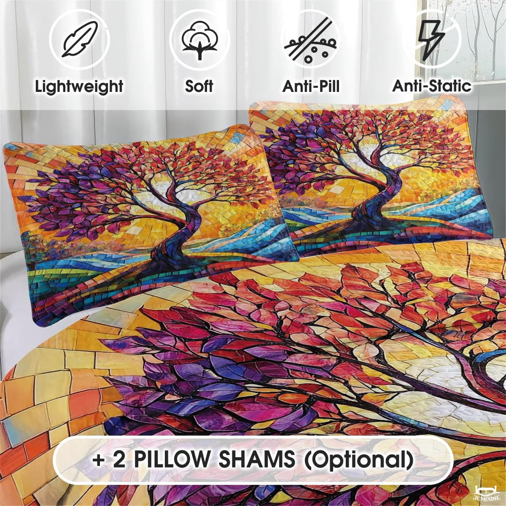Custom Celtic Tree of Life Quilt Set with Colorful Mosaic Sunburst