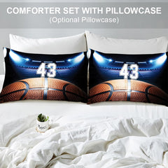 Matching pillowcase detail for athletic sports bedding set featuring coordinating royal blue court graphics
