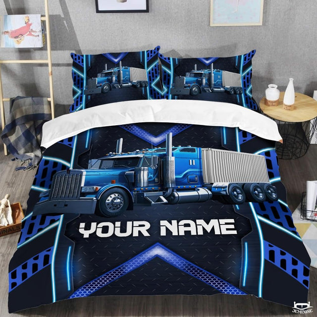 Custom Transportation Semi Truck on Geometric Background Comforter