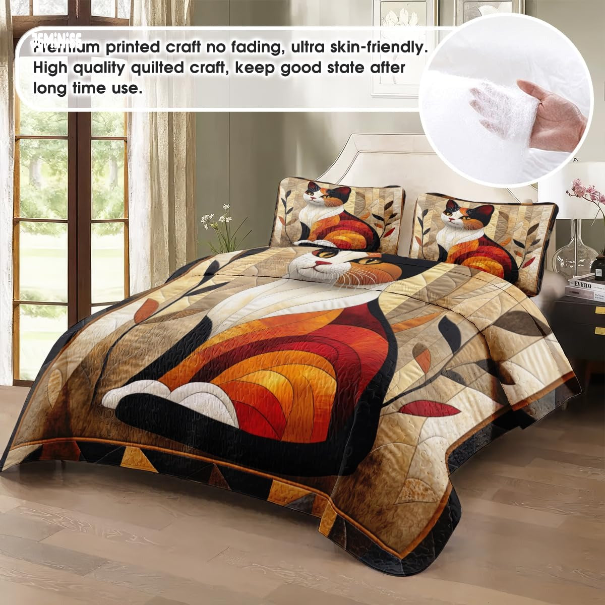 Jeminise Cat Farmhouse Quilt Set, Cozy Animal Bedding