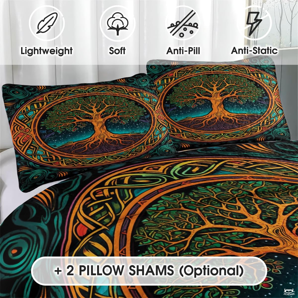 Personalized Colorful Celtic Tree of Life Quilt Sets, Machine Washable