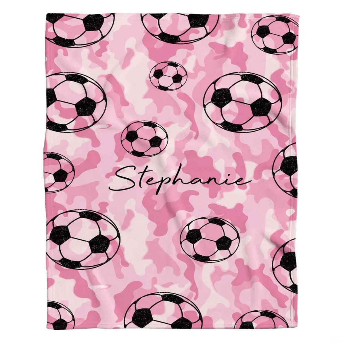 Pink camo soccer sports design blanket flat unfolded view