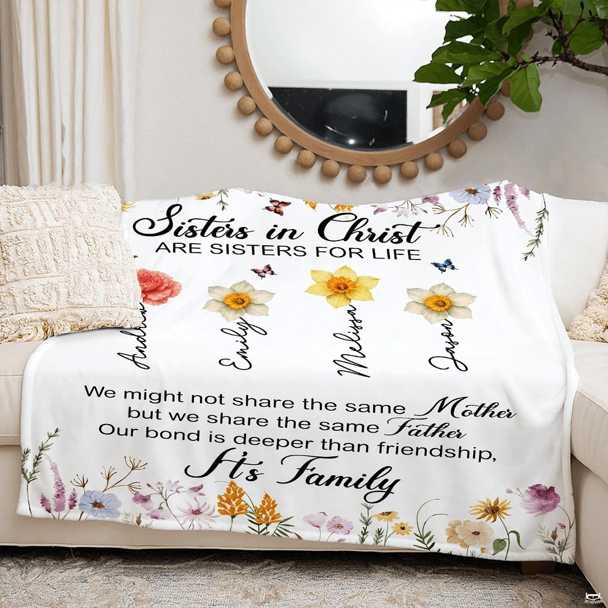 Charming bedroom setup styled with meadow flora border bedding set beside sunny bedside decor accents.