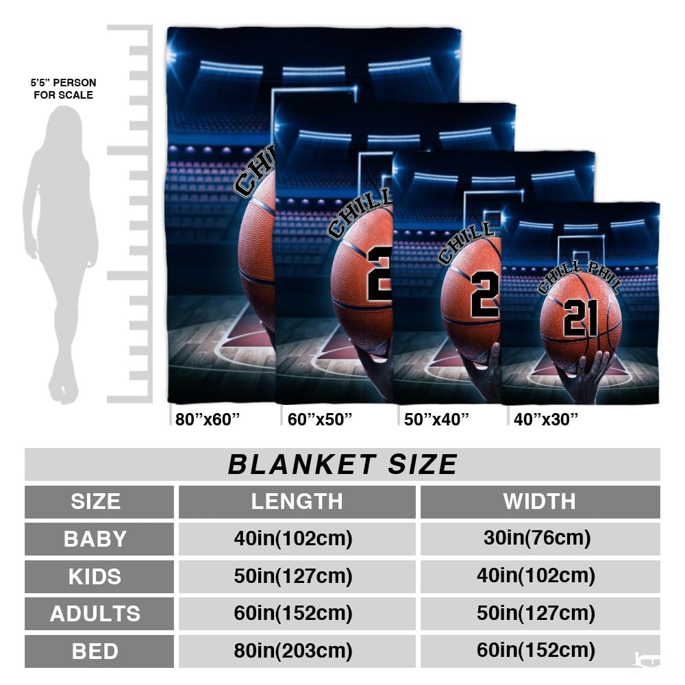 Personalized Basketball Held By Hand on Court Blanket with Name and Number