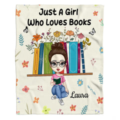 Personalized Girl Reading in Front of Book Bookshelf Throw - Design 8