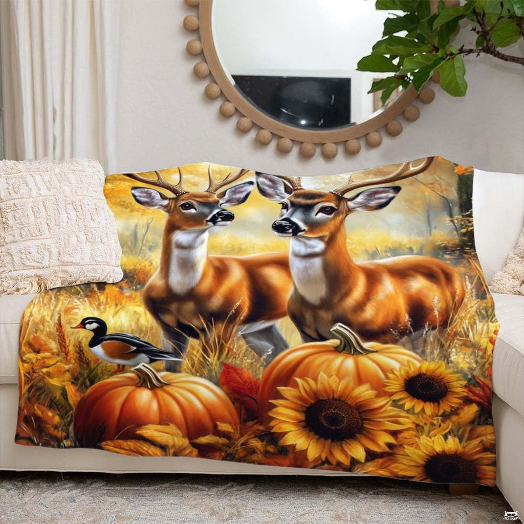 Detailed woodland wildlife print with a perched wild duck and sunflower blooms reminiscent of peony floral bedding.