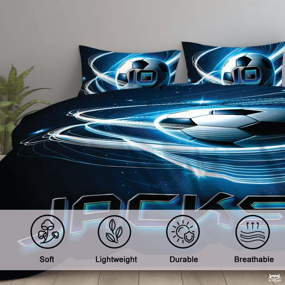 Custom Glowing Soccer Ball Trails Comforter Set, Machine Washable