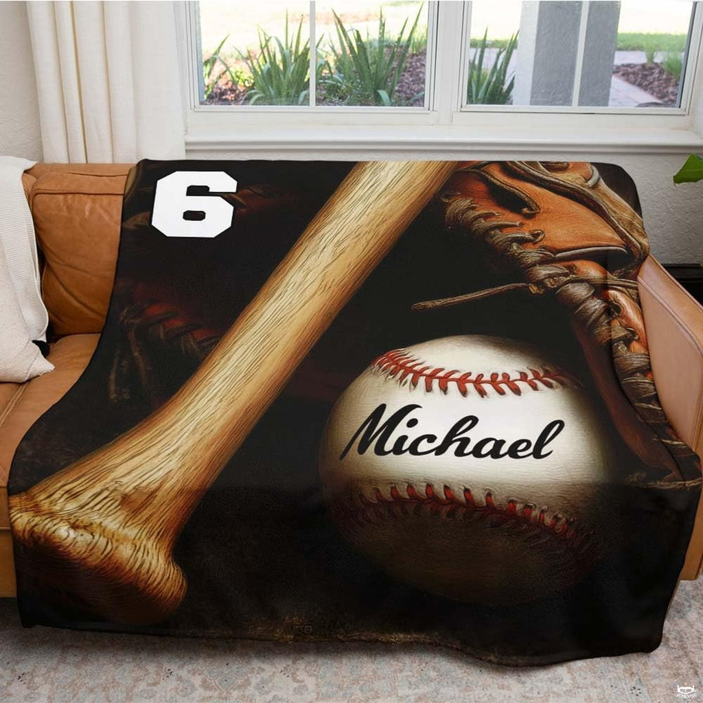 Wooden baseball bat, baseball with red lacing, and vintage fielder mitt in dramatic studio shadows, view 5.