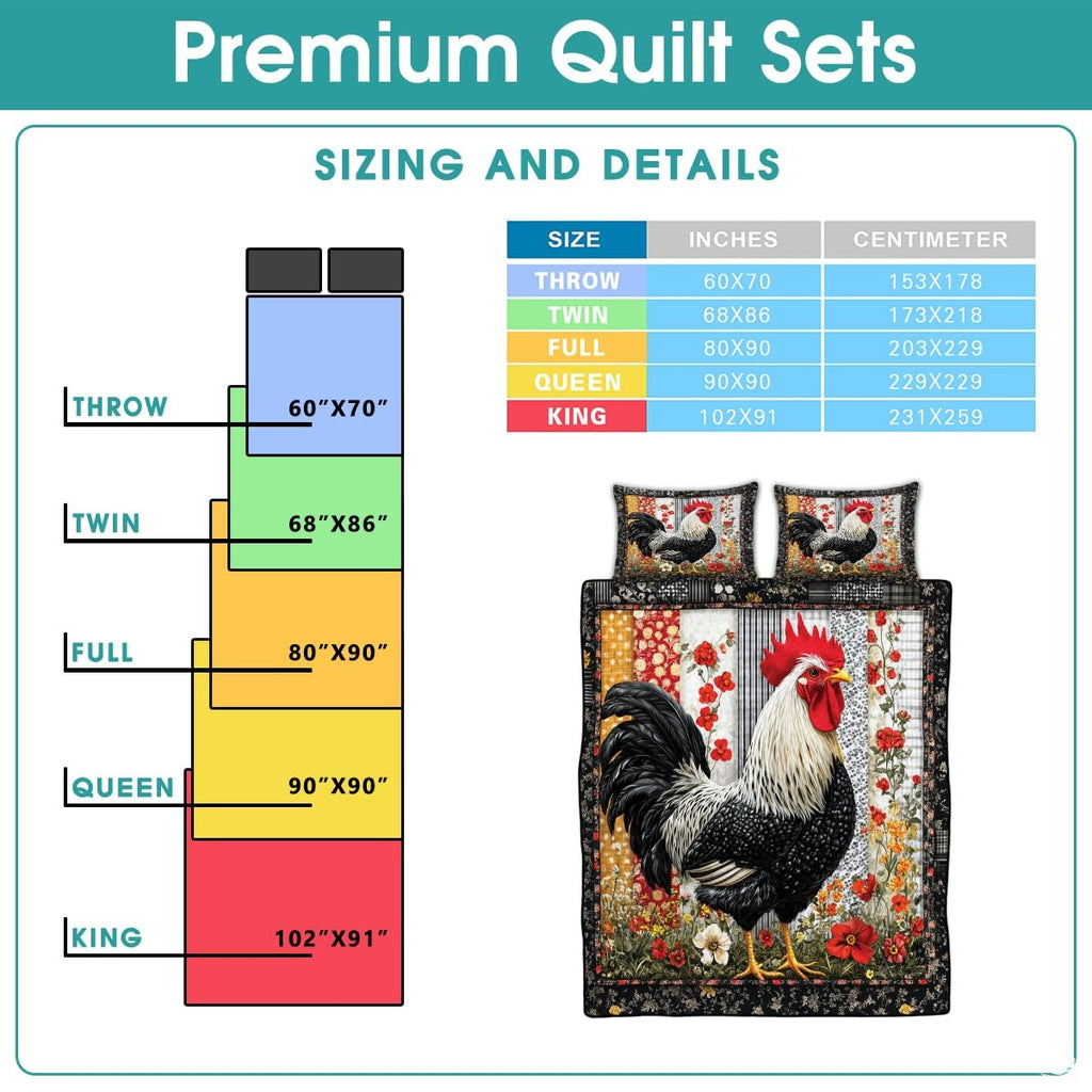 Rooster Patchwork Pattern Quilt Set, Animal Bedding - Chicken Farmhouse Quilt Set Bedspread, Premium Pattern Quilt Bedspread, Rooster Bedding