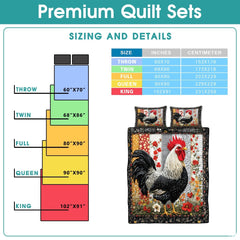 Rooster Patchwork Pattern Quilt Set, Animal Bedding - Chicken Farmhouse Quilt Set Bedspread, Premium Pattern Quilt Bedspread, Rooster Bedding