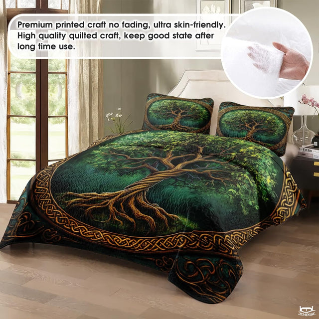 Celtic Mythology Tree of Life Quilt Set With Celtic Knotwork Border