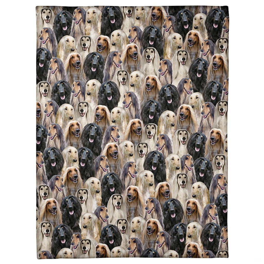 Afghan Hound dog breed blanket featuring an all-over photo collage.