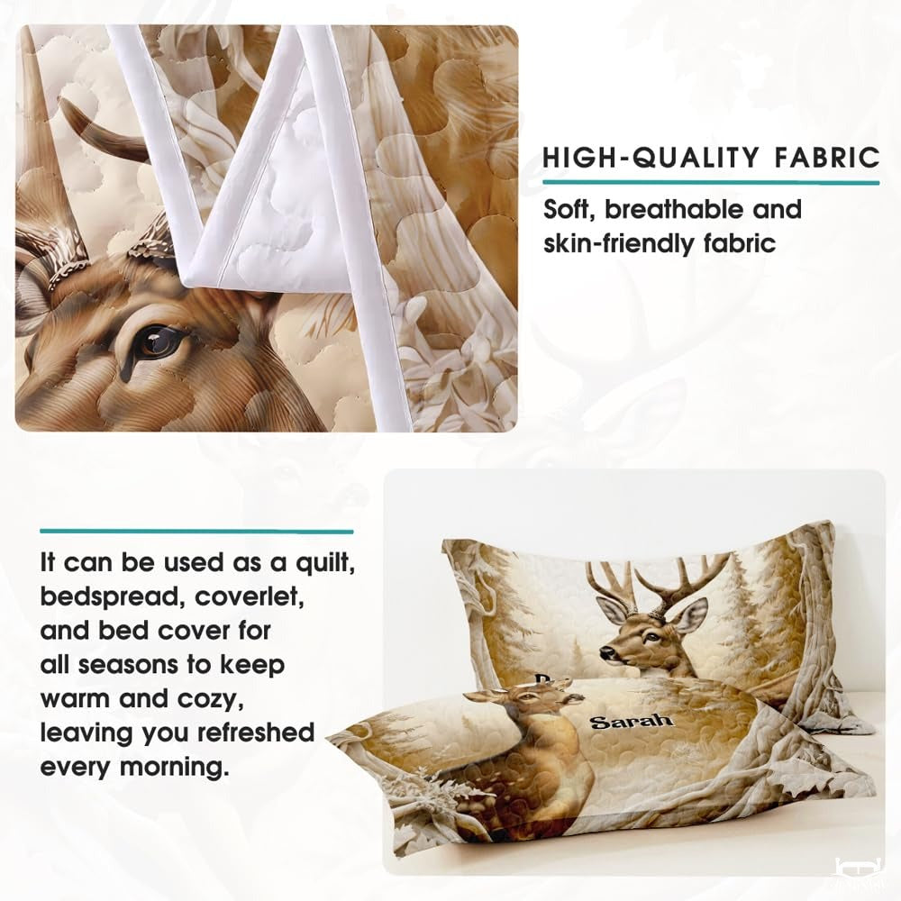 Personalized Wildlife Deer Couple in Forest Clearing Comforter with Buck