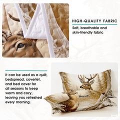 Personalized Wildlife Deer Couple in Forest Clearing Comforter with Buck