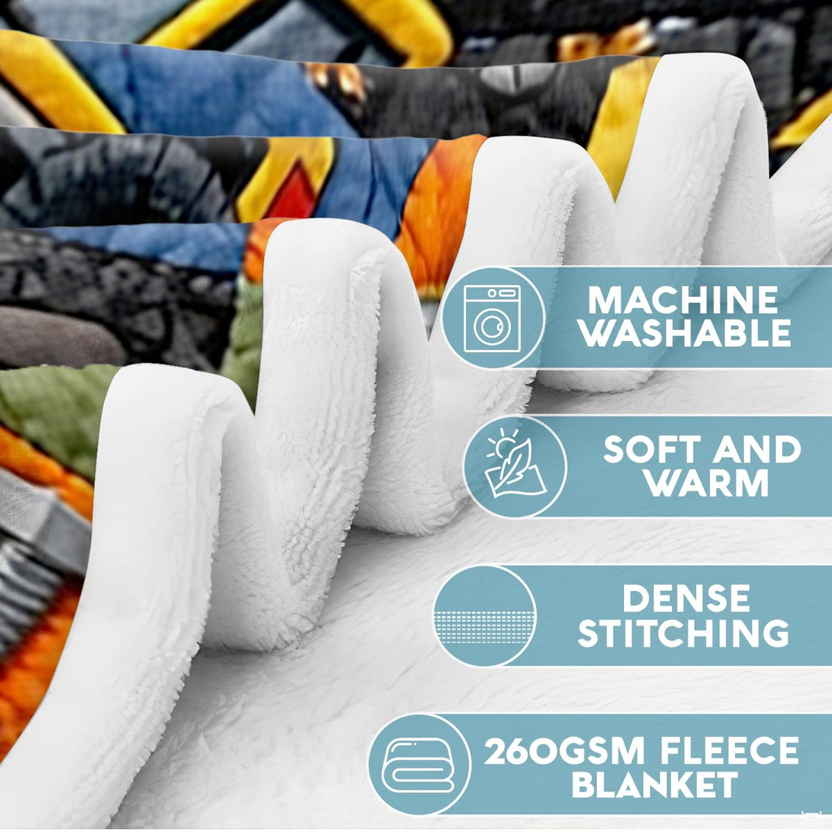 Construction vehicle bedding set artwork showing cheerful cartoon machines with friendly expressive eyes.