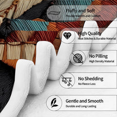 Southwestern tribal bear blanket styled on a grey sectional couch in a rustic lodge living room