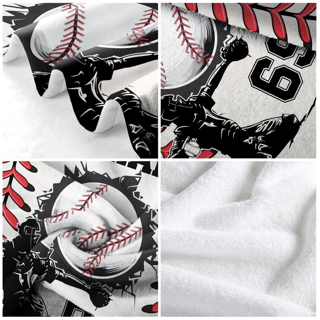 Athletic sports theme crib bedding decorated with baseball action art in a styled room setup.