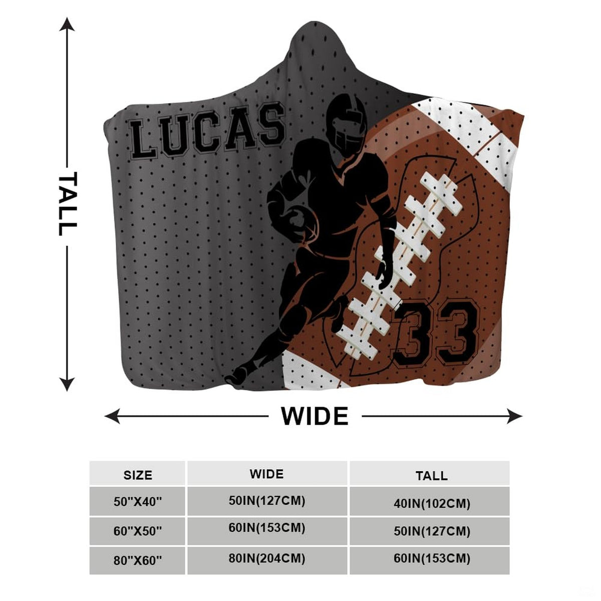 Football player running back silhouette with angled football emblem and jersey mesh, view 3.