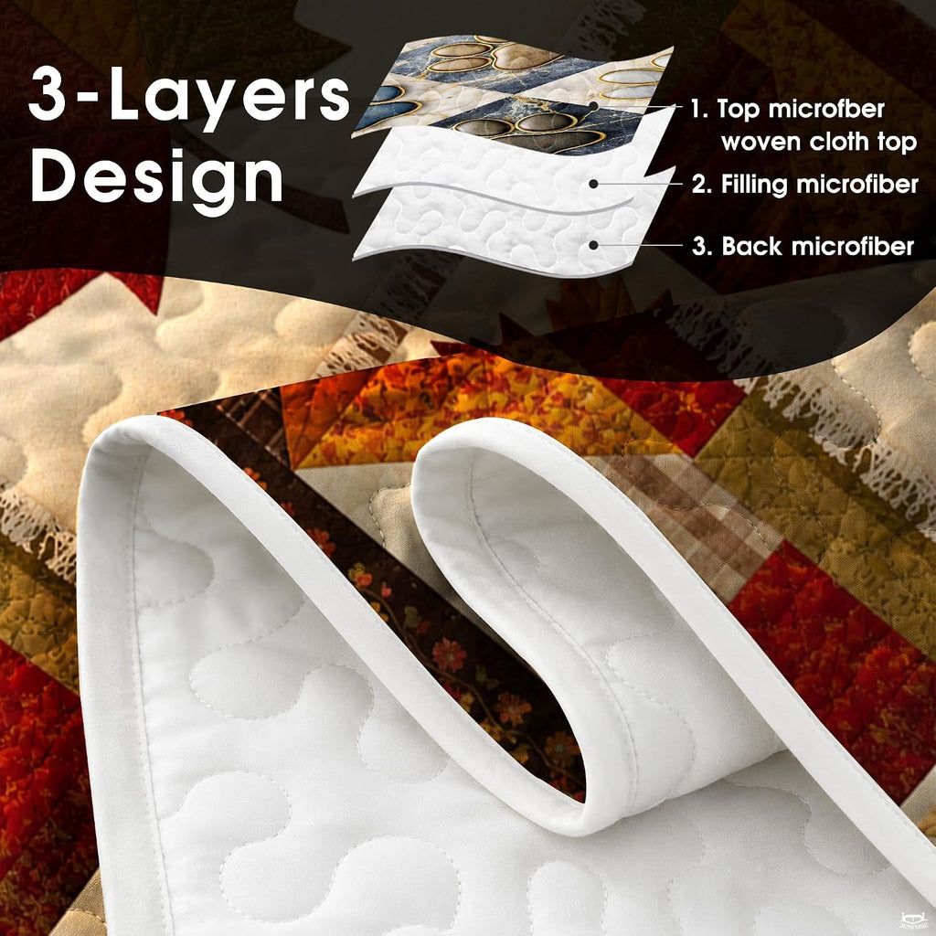 Folded corner perspective of maple leaf bedding set displaying high-contrast autumnal print quality