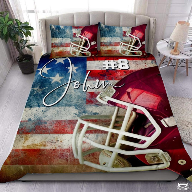 Custom Football Helmet on American Flag Vintage Comforter