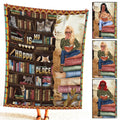 Upright graphic display of bookcase with curious kittens beside illustrated reader on stacked volumes.