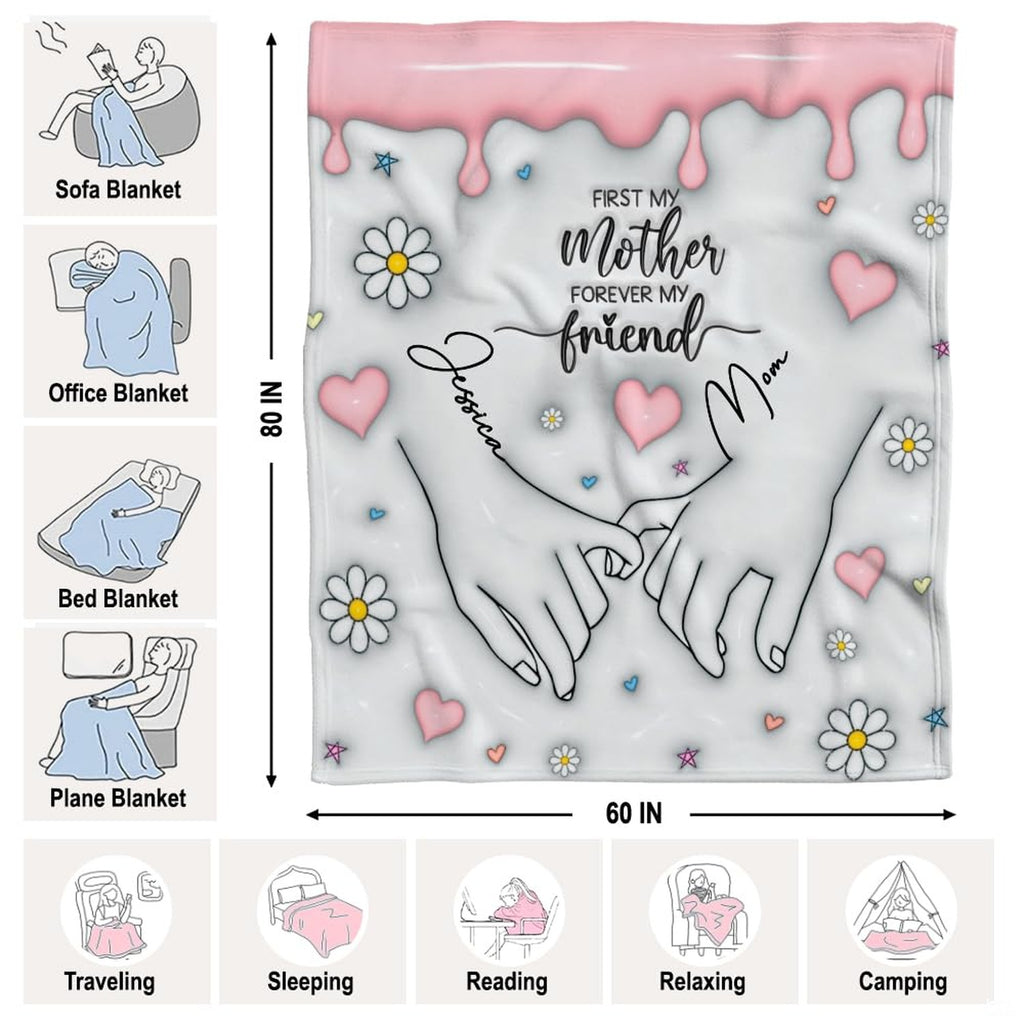 Minimalist mother and daughter pinky promise line art with daisies and pink hearts, view 5.
