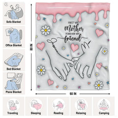 Minimalist mother and daughter pinky promise line art with daisies and pink hearts, view 5.