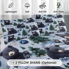 Matching pillowcase detail for rustic bedding set featuring complementary bear family motifs