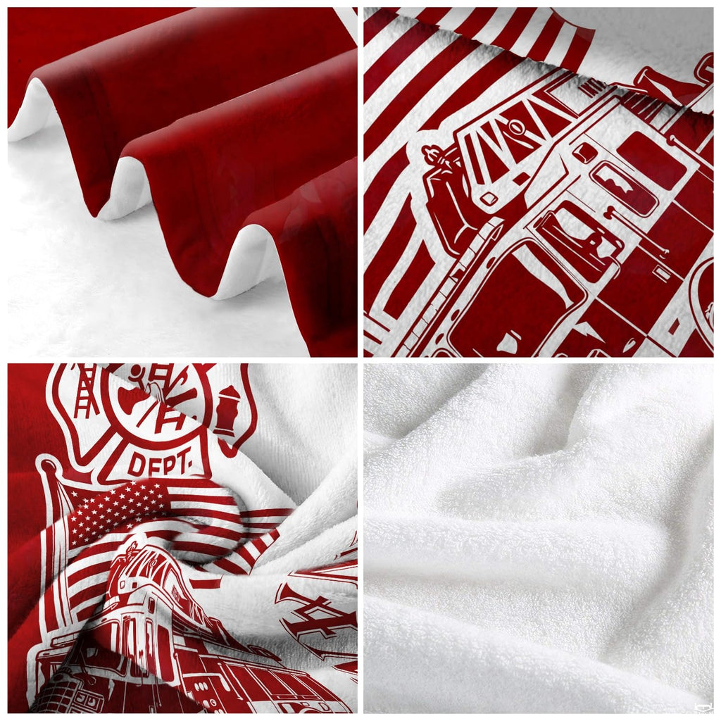 Side angle perspective highlighting sharp graphic print definition and rich crimson red tones of the blanket