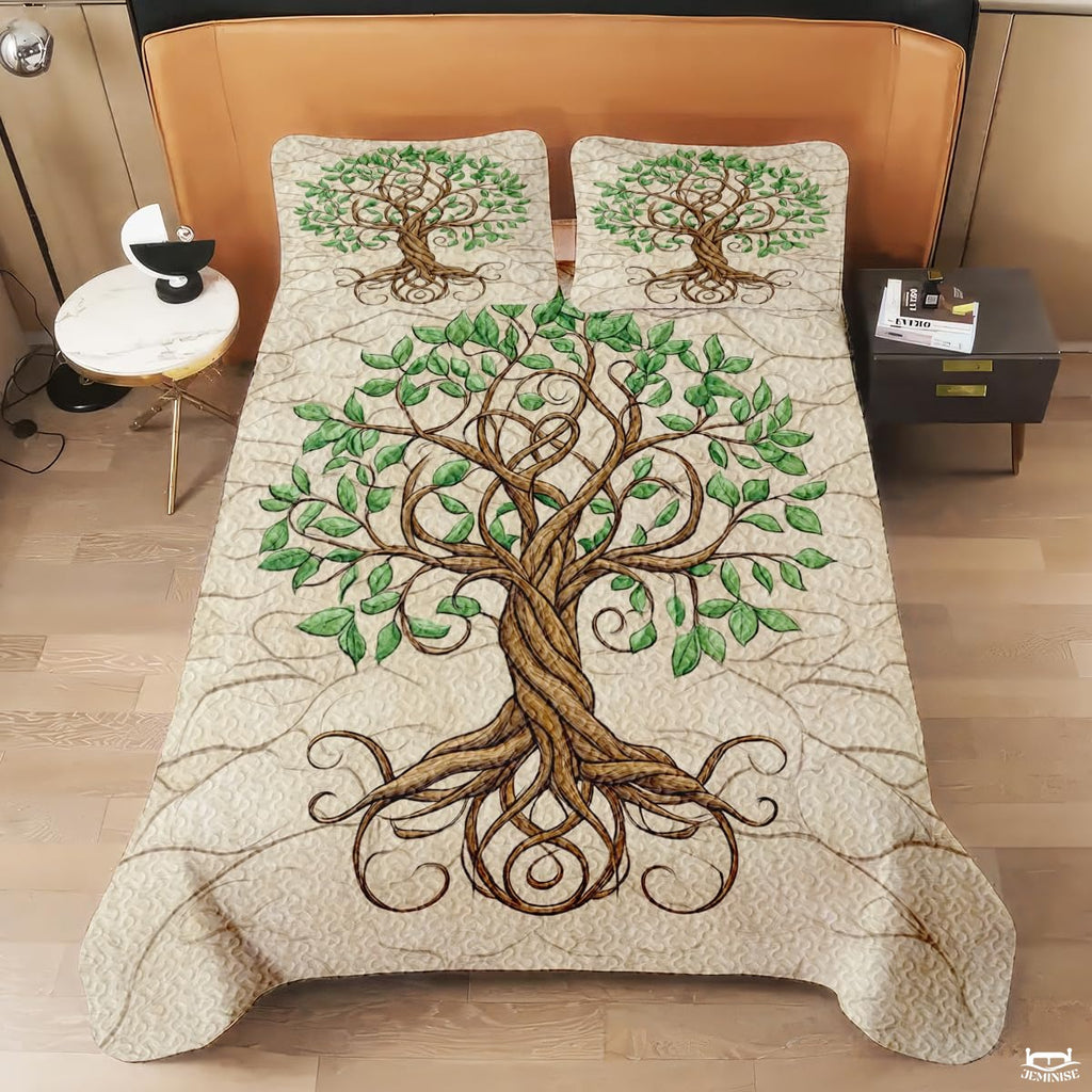 Nature and Mythology Tree of Life Quilt Set With Twisted Tree Trunk