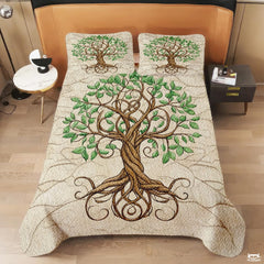 Nature and Mythology Tree of Life Quilt Set With Twisted Tree Trunk