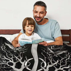 Viking mythology wolves and ravens throw blanket draped across living room sofa